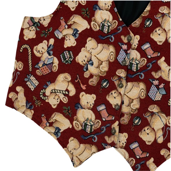 Vintage Tapestry Teddy Bear Christmas Vest by Bobbie Brooks - Picture 3 of 14